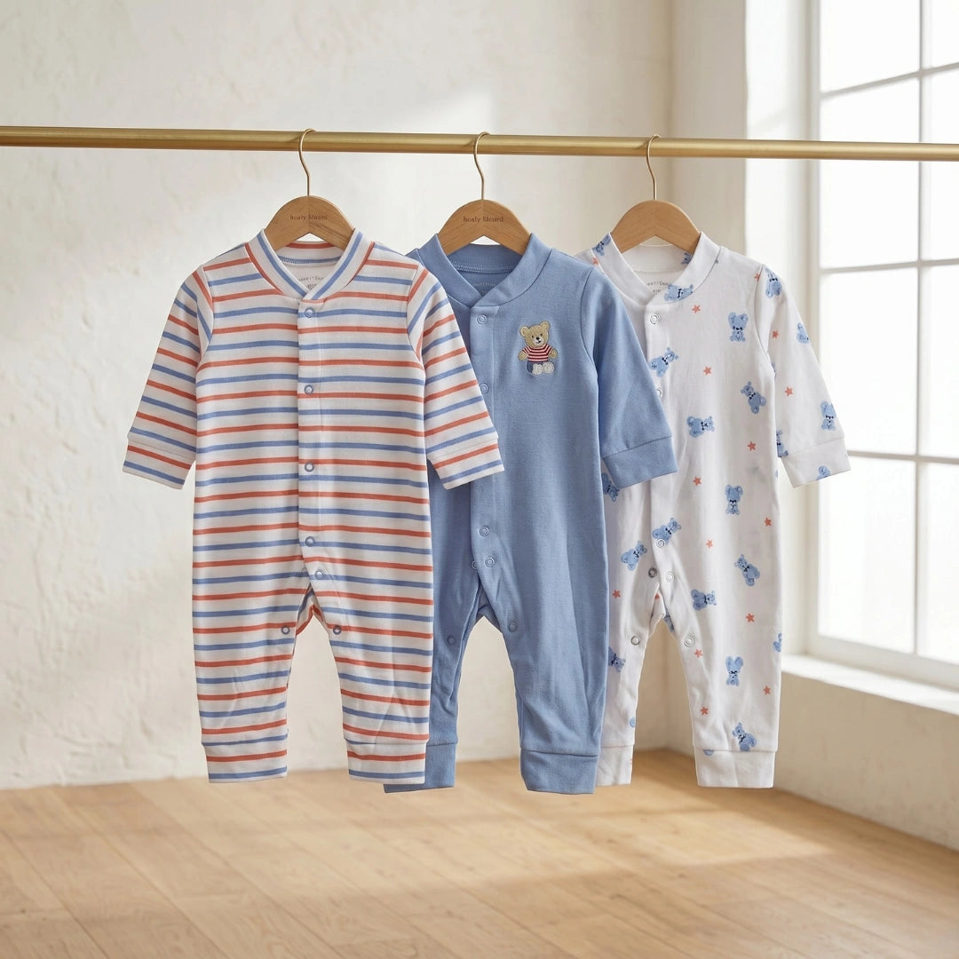 Carters Baby Cotton Romper — Pack of 3 | Unisex, Sizes 0–9M