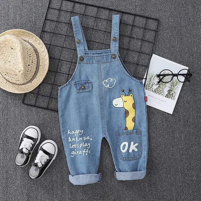 Unisex 2 Pcs Half Sleeves Cute Giraffe Dungaree