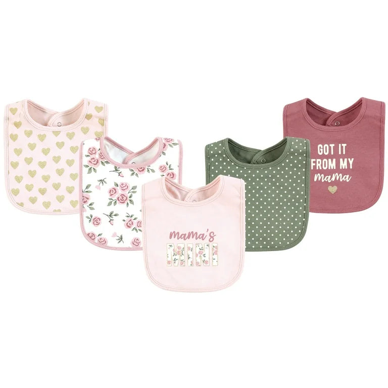 Hudson Baby Infant Girl Cotton Bibs, Mamas mini me, One Size… ramdom design