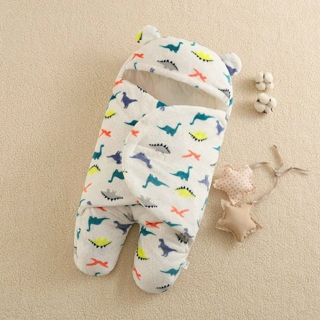 Cozy Coral Embrace: Multifunctional Baby Fleece Swaddle Blanket (Dino Design)