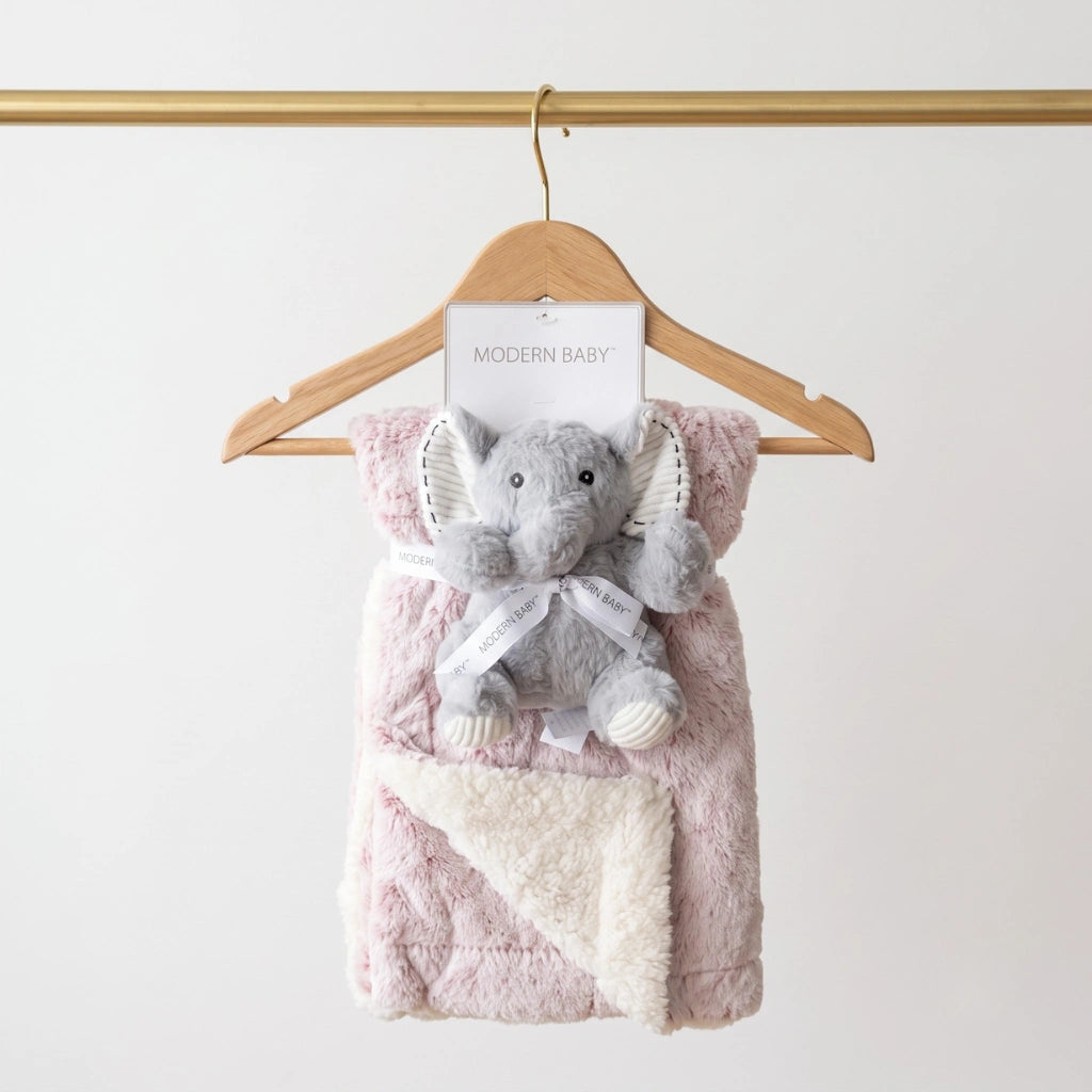 Baby Blanket & Plush Toy Set – Faux-Fur with Sherpa Reverse