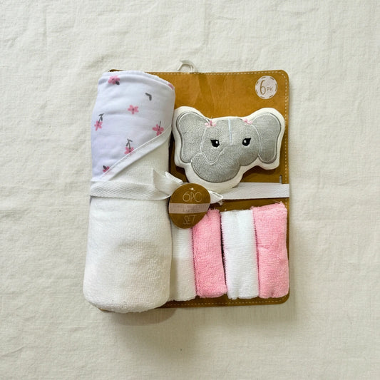 Baby Girl 6-Piece Hooded Towel & Bath Essentials Gift Set