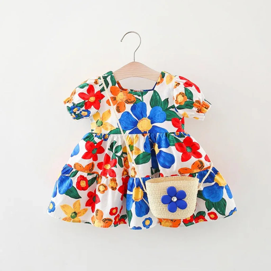 Baby Girls Vibrant Floral Summer Dress with Matching Bag Alaya