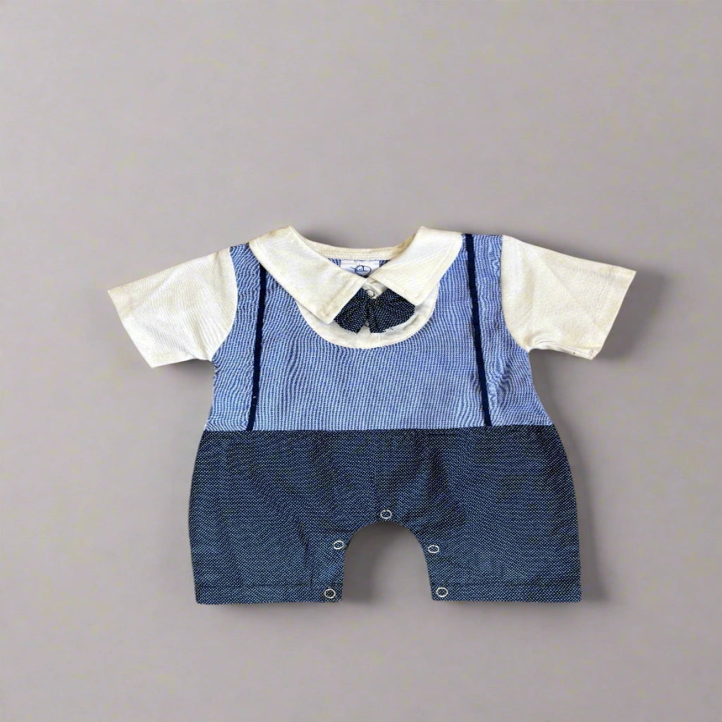 Baby Boys Half-Sleeve Gentleman Romper with Bow