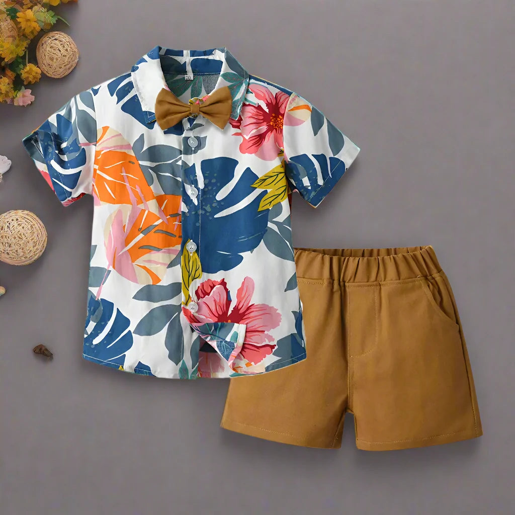 Baby Boys Beach Bow Tie Button-Down Shirt & Shorts Set