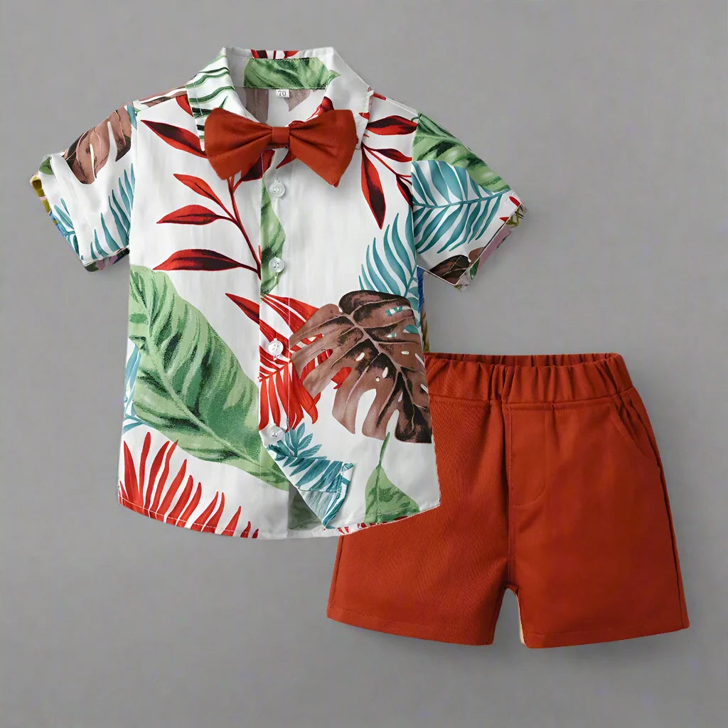 Baby Boys Beach Bow Tie Button-Down Shirt & Shorts Set