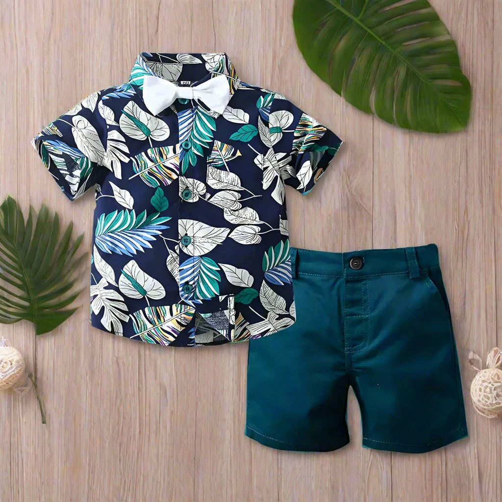 Baby Boys Beach Bow Tie Button-Down Shirt & Shorts Set