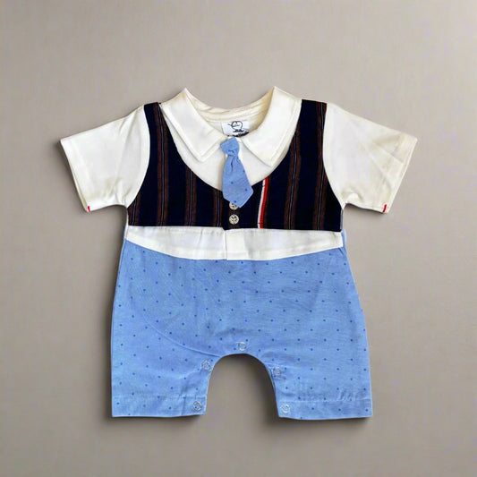 Baby Boys Half-Sleeve Gentleman Romper with Tie