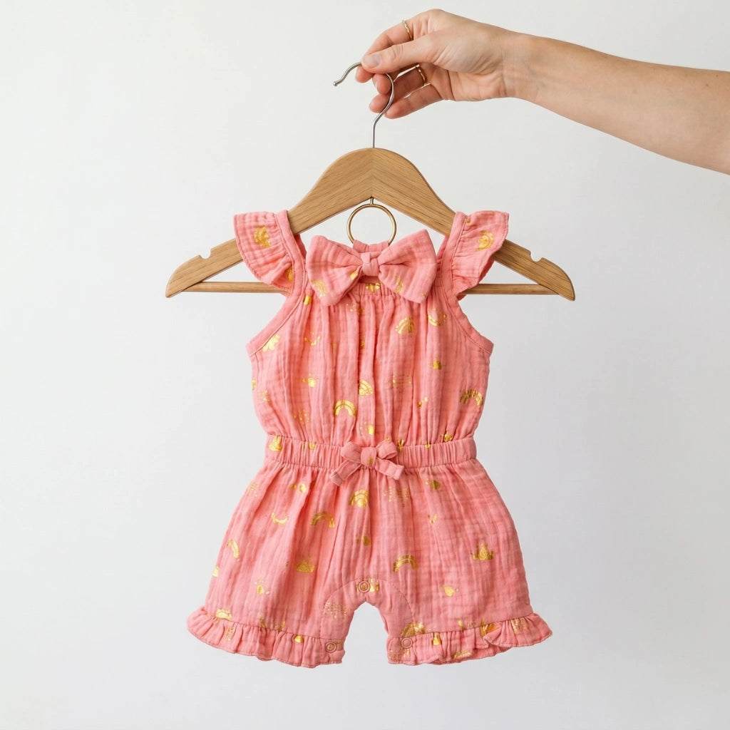 Baby Girl 2-Piece Muslin Jumpsuit with Matching Headband --SS02