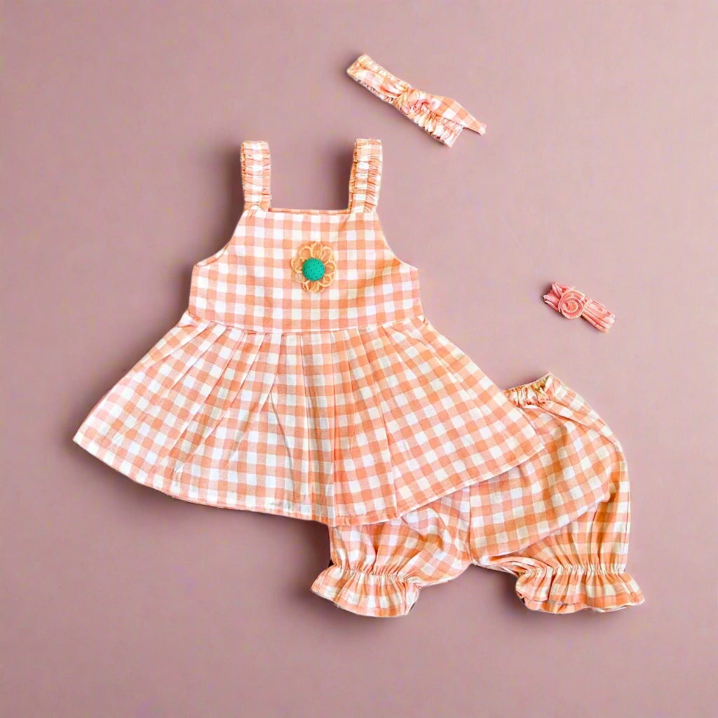 Baby Girls’ Summer Check 3-Piece Frock Set