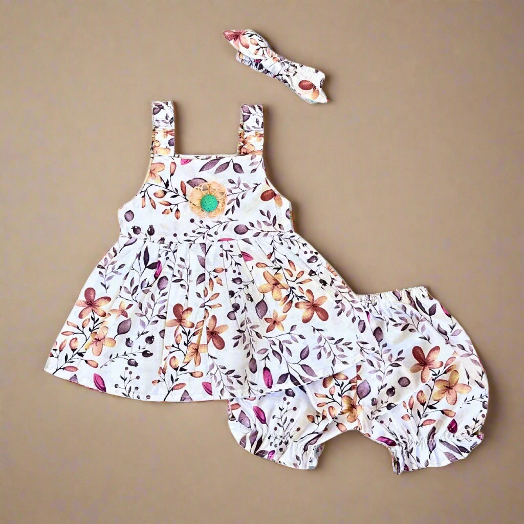 Baby Girls’ Summer Floral 3-Piece Frock Set