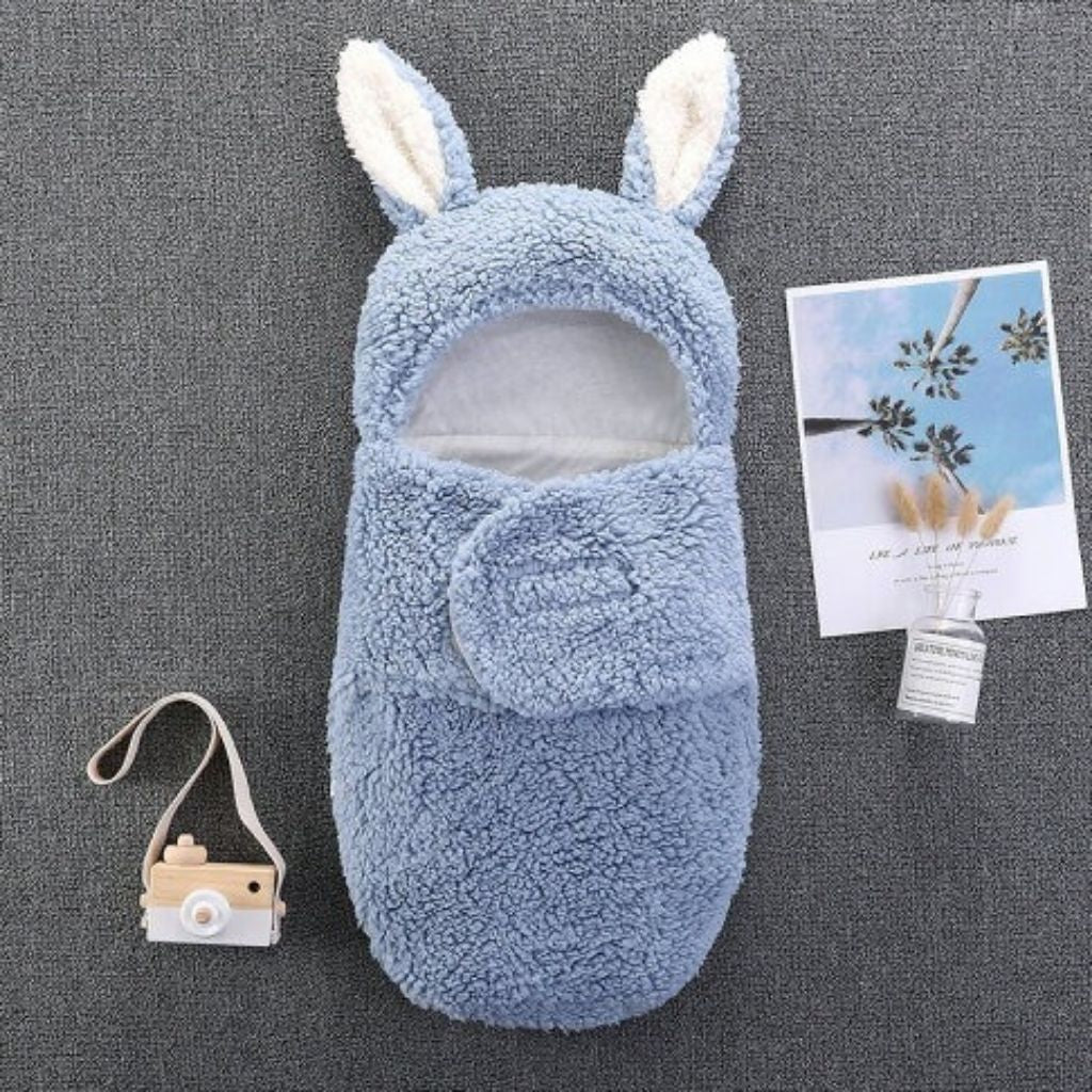 Cozy Bunny Bliss Without leg: Warm Plush Hooded Swaddle Wrap Blanket for Newborns-0-6M