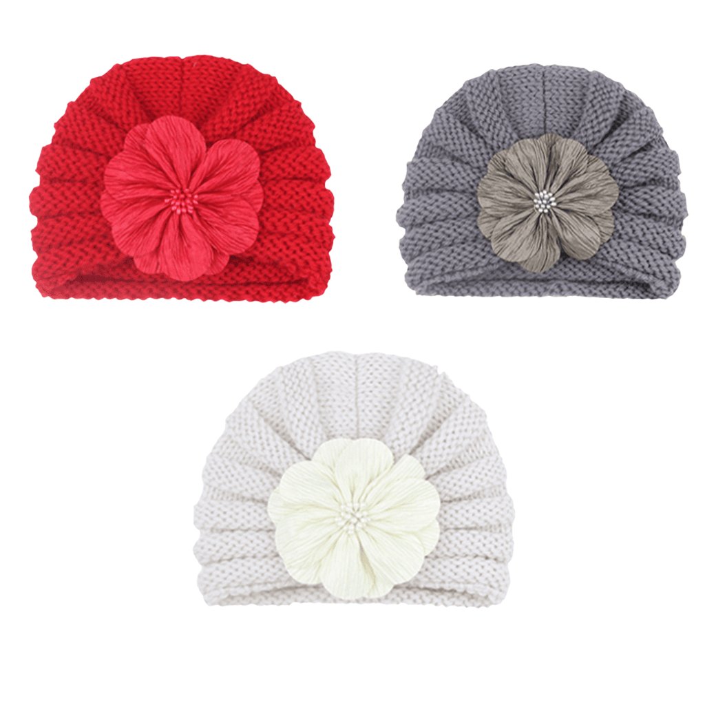 Pack of 3 Soft Baby Girl Caps with Floral Design