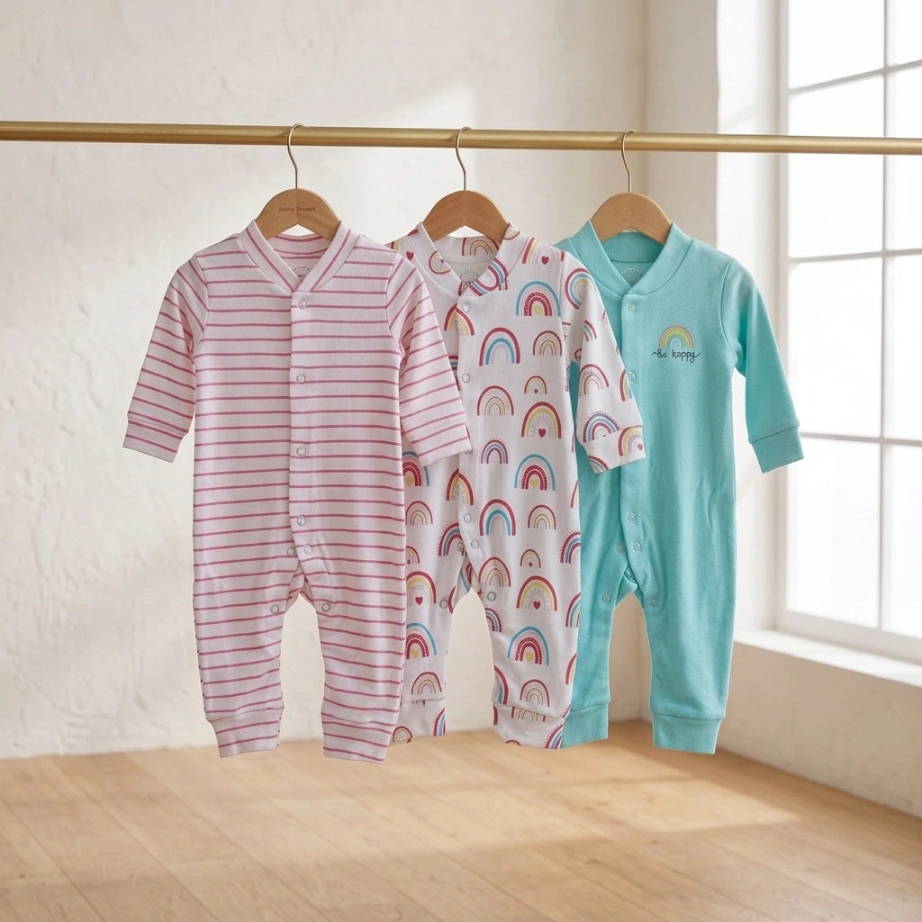 Carters Baby Cotton Romper — Pack of 3 | Unisex, Sizes 0–9M