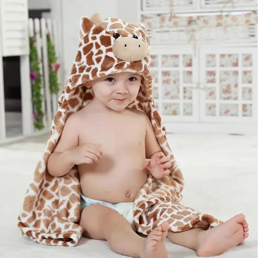 Snuggle up with our Giraffe Hooded Fleece Blanket