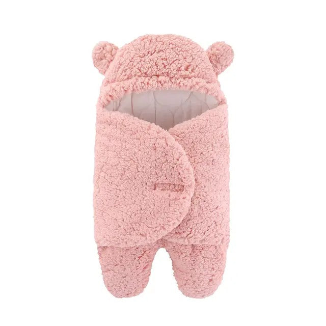 Cozy Bunny Bliss: Warm Plush Hooded Swaddle Wrap Blanket for Newborns-0-6M