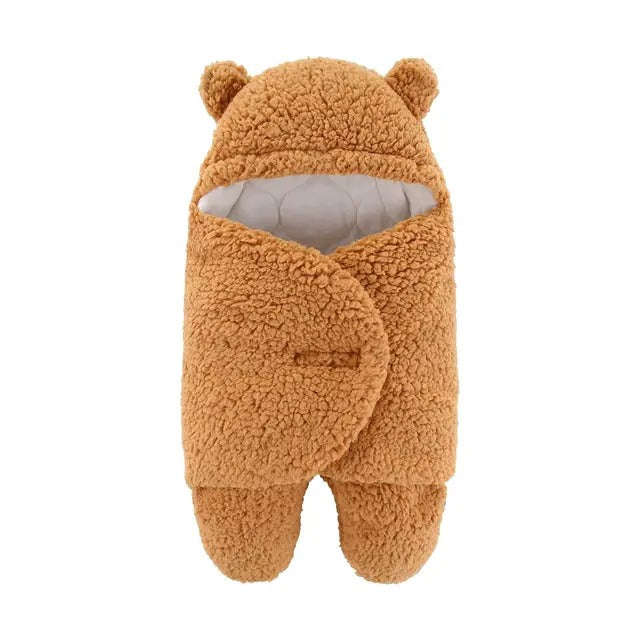 Cozy Bunny Bliss: Warm Plush Hooded Swaddle Wrap Blanket for Newborns-0-6M