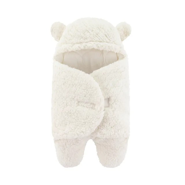Cozy Bunny Bliss: Warm Plush Hooded Swaddle Wrap Blanket for Newborns-0-6M
