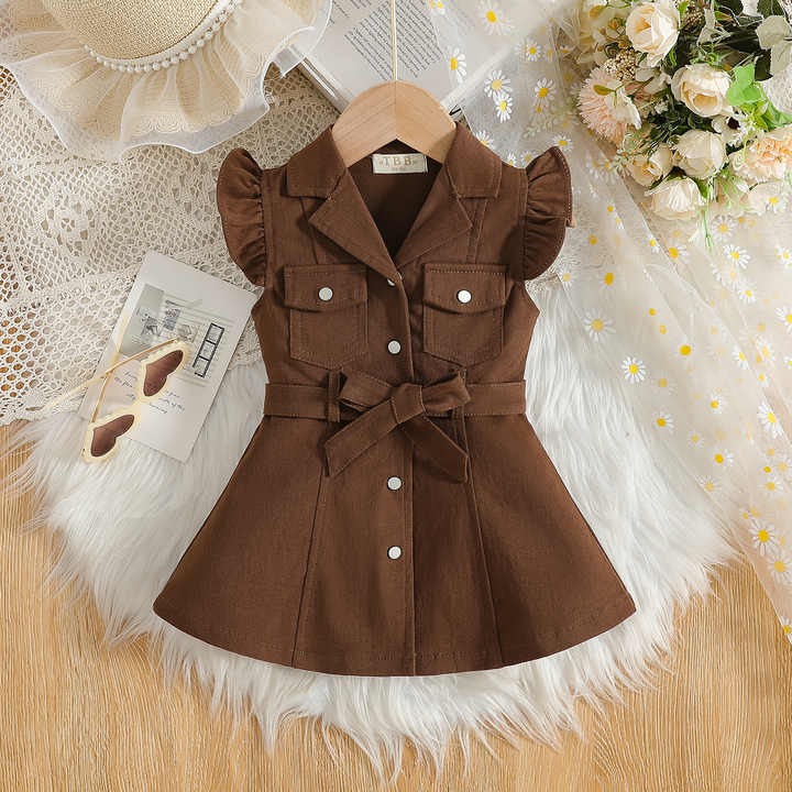 Baby/Toddler Girl Cotton Safari Dress | Ruffle Sleeves & Belted Design