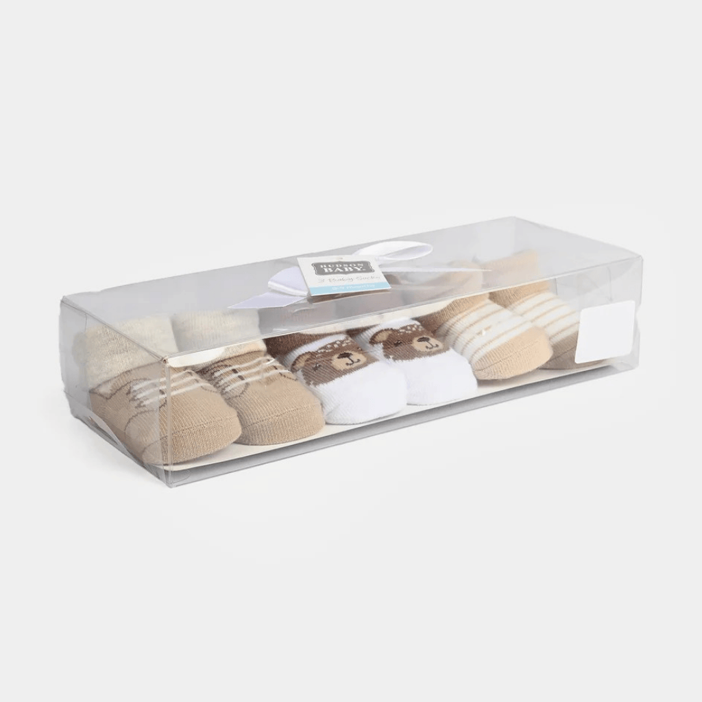 Hudson Baby 3-Pair Sock Gift Set -Brown and White