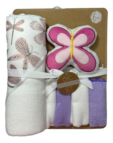 Cuddly Butterfly Delights: Set of 6 Baby Hooded Towels in Gift Packing