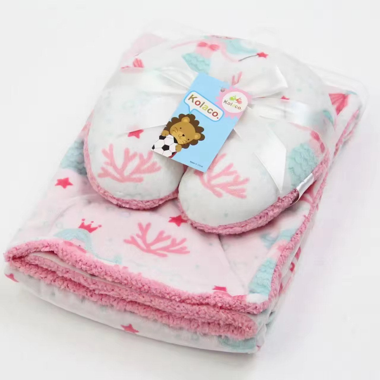 Cozy Polyester Fleece Neck Pillow and Plush Velvet Baby Blanket (Pink )