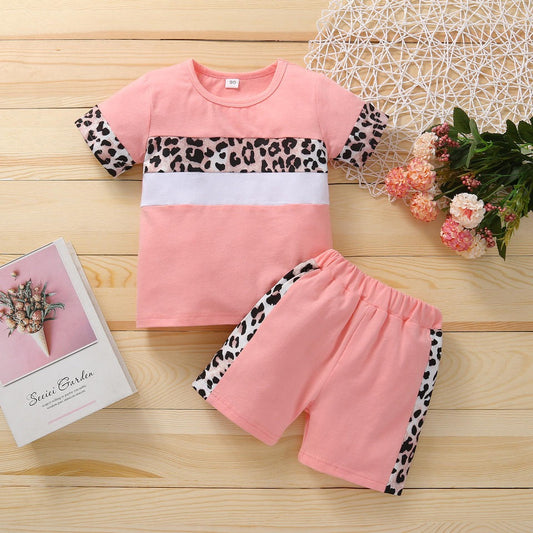 Two-piece leopard patchwork outfits for toddler girls - PATPAT