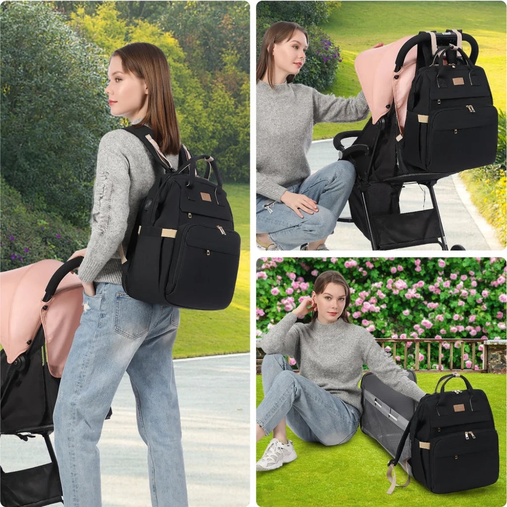 Lovevook Multi-functional 3 in 1 Foldable Changing Baby Bed Crib Diaper Bag Backpack With Changing Station