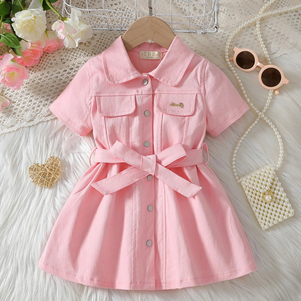Toddler Girls Button-Up Safari Dress with Belt