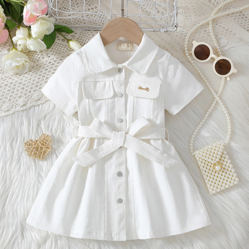 Toddler Girls Button-Up Safari Dress with Belt