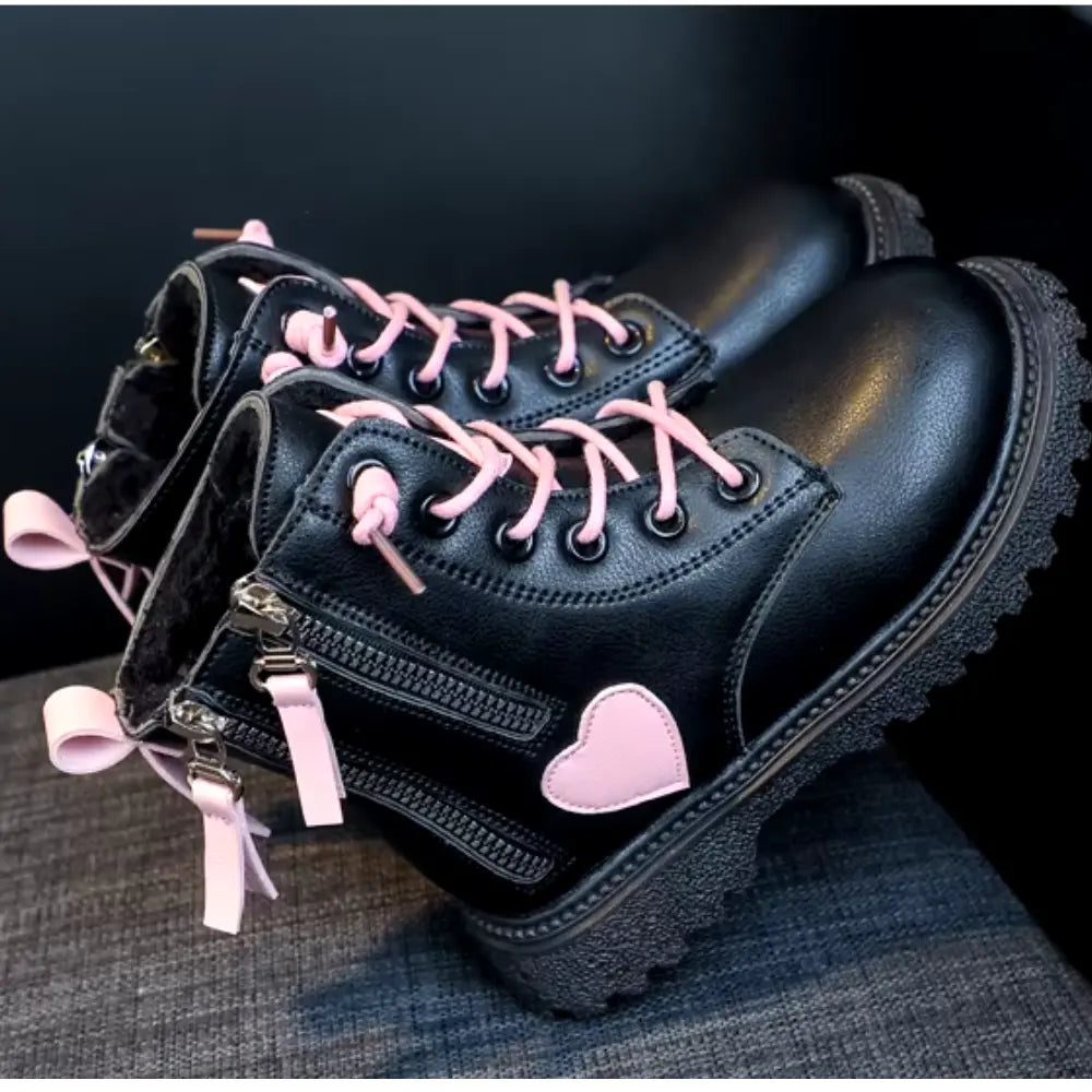 Buy Toddler Girls Winter Long Boots Stylish Black and Pink Boots - Main Image