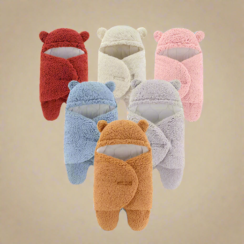 Cozy Bunny Bliss: Warm Plush Hooded Swaddle Wrap Blanket for Newborns-0-6M