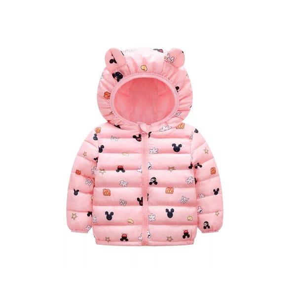 Mickey Magic: Pink Ultra-Lightweight Puffer Jacket with Hood for Kids