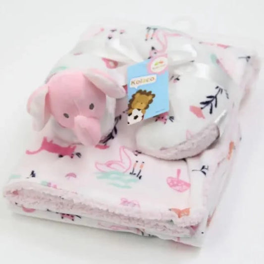 Cozy Polyester Fleece Neck Pillow and Plush Velvet Baby Blanket (Elephant Design)
