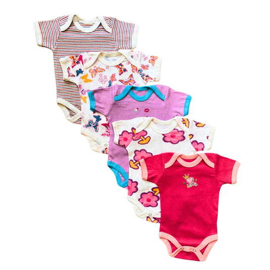 Girls’ Summer Cotton Bodysuits Pack of 5--Mix designs
