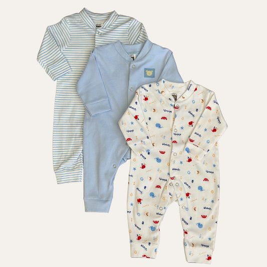 Summer Carters Pack Of 3 Open Feet Romper (Blue Color)