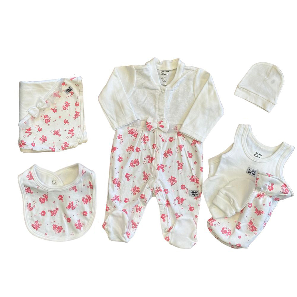 7pcs Chicco Royal White Net Laced Baby Clothing Set | 100% Cotton