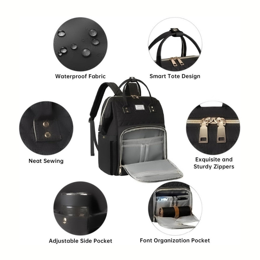 VSNOON Multifunctional Diaper Bag (Black)- 17" x 11.8" x 7.5"