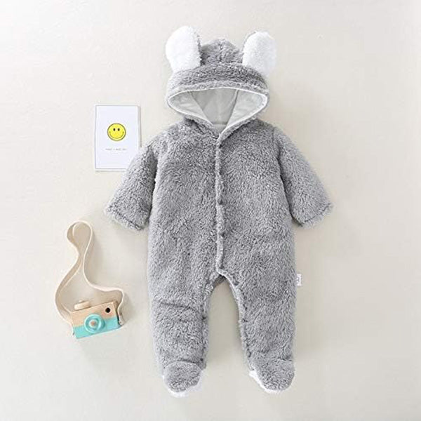 Winter Unisex Footed Jumpsuit Solid Grey Coral Fleece Romper