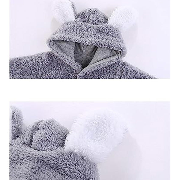 Winter Unisex Footed Jumpsuit Solid Grey Coral Fleece Romper