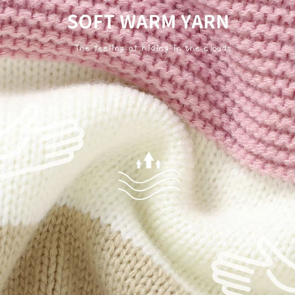 Close-up of soft warm yarn with text 'SOFT WARM YARN' and 'The feeling of hiding in the clouds'.