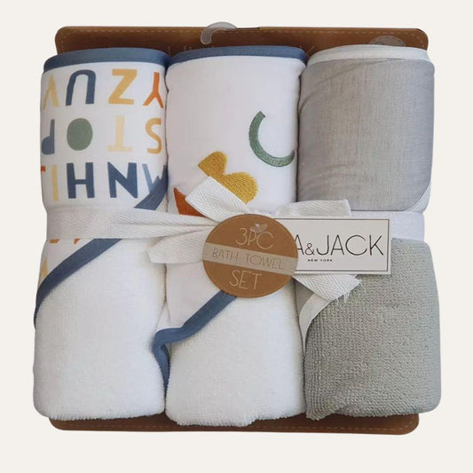 3-Piece Set of Lila & Jack Hooded Bath Towels (ABC Characters)