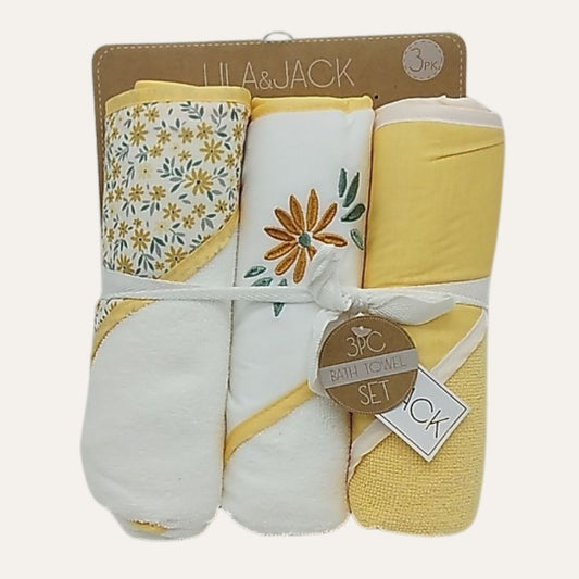 3-Piece Set of Lila & Jack Hooded Bath Towels (Yellow Color)