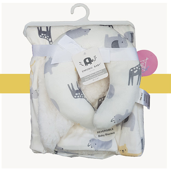 Emporio Baby Sherpa Lined Plush Blanket with Travel Pillow