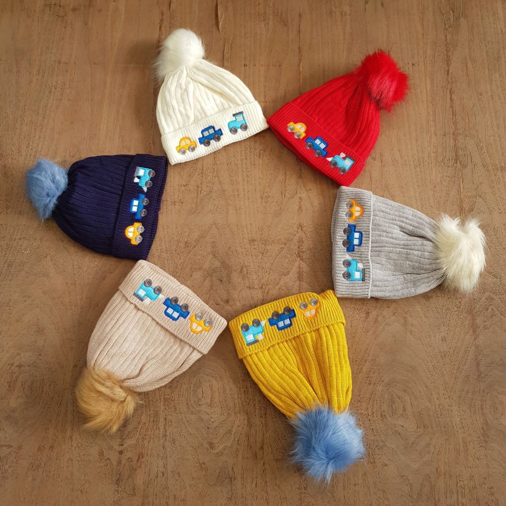 Playful Winter Woolen Cap: Cars Design