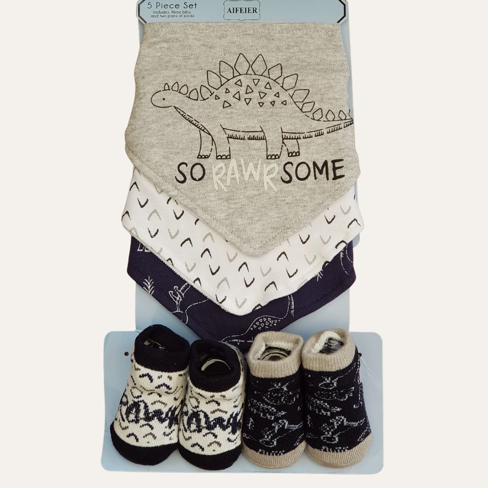 Set of 3 Baby Bandana Bibs and 2 Pairs of Booties