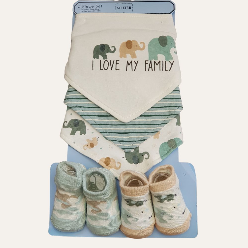Set of 3 Baby Bandana Bibs and 2 Pairs of Booties