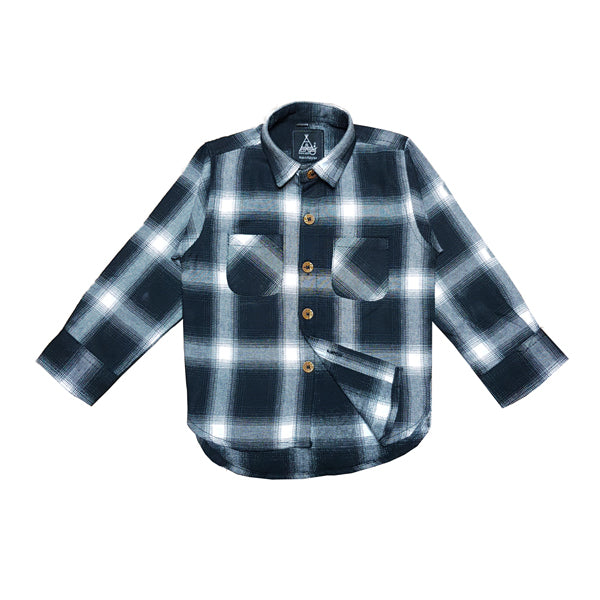 Little Boys Girls Long Sleeve Button Down Grey Plaided Flannel Shirt