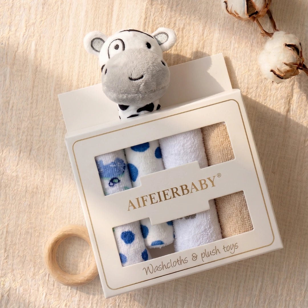 Baby Washcloths & Plush Rattle Gift Set