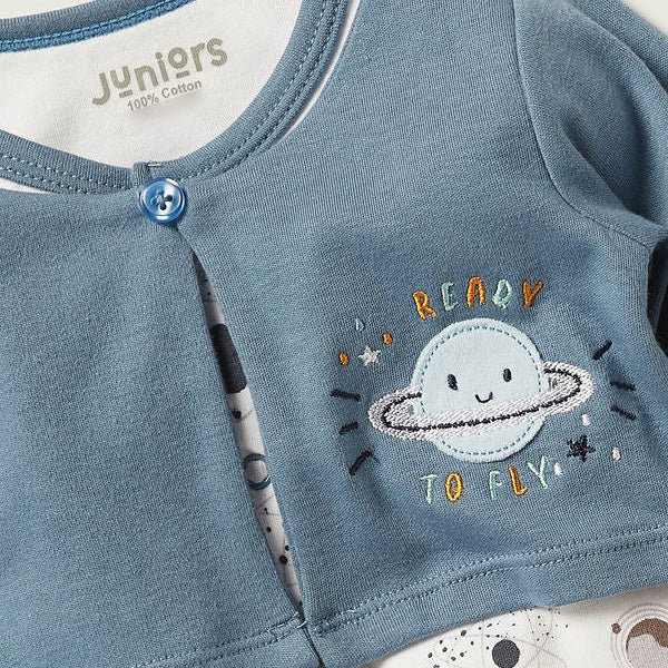 Ready to Fly Space-Themed Unisex Baby Romper - Stars, Planets Design